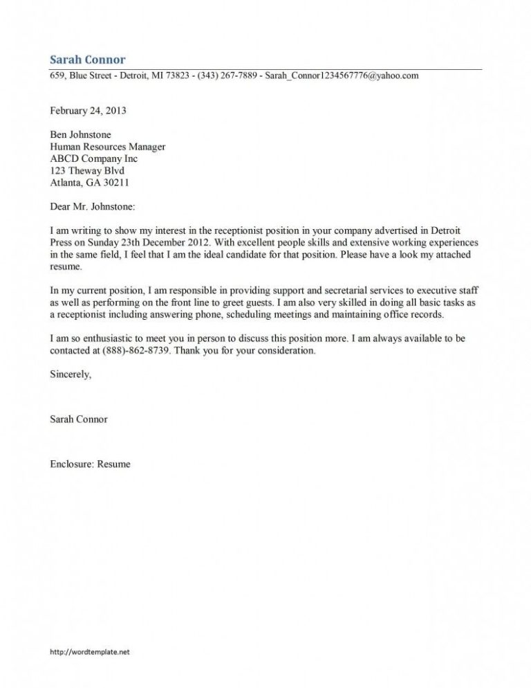 Application Cover Letter Template