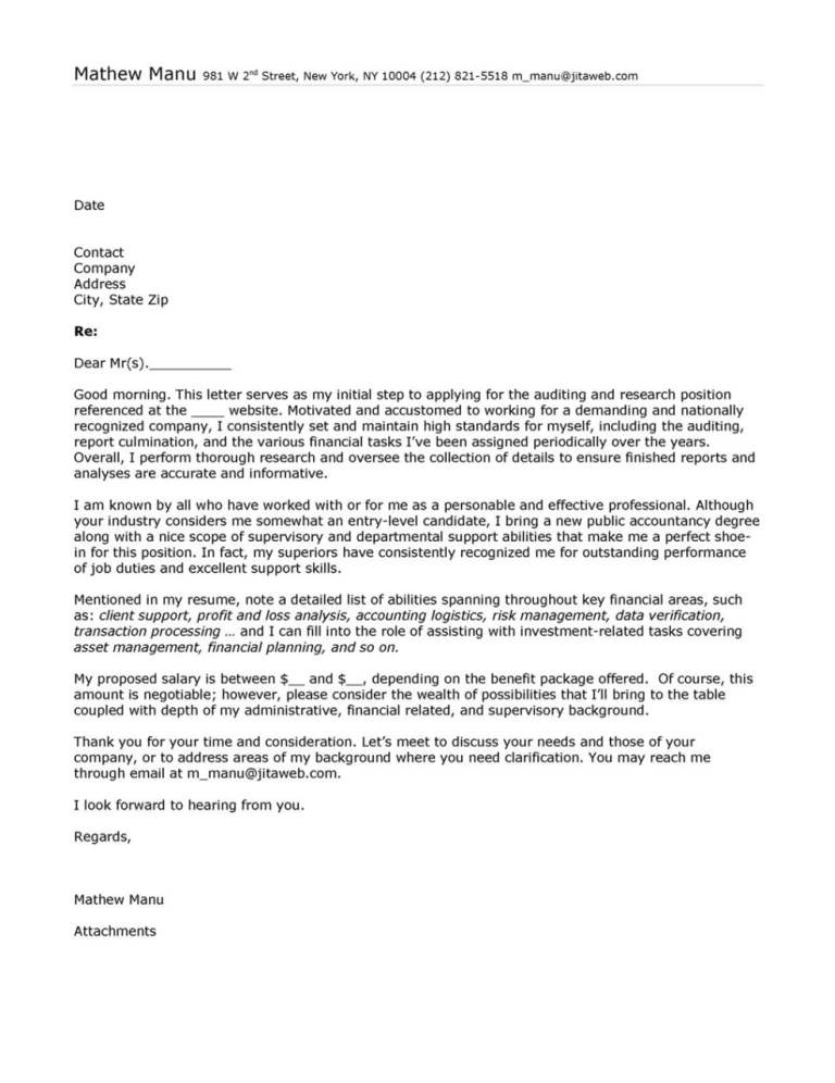 Accounting Intern Cover Letter Examples