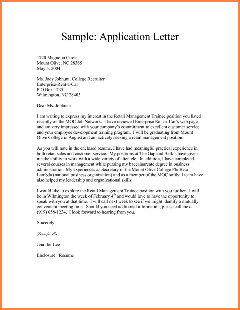 Application Letter Block Format Example