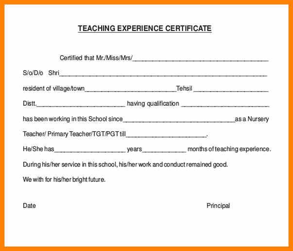 Application Letter For Experience Certificate For Teacher