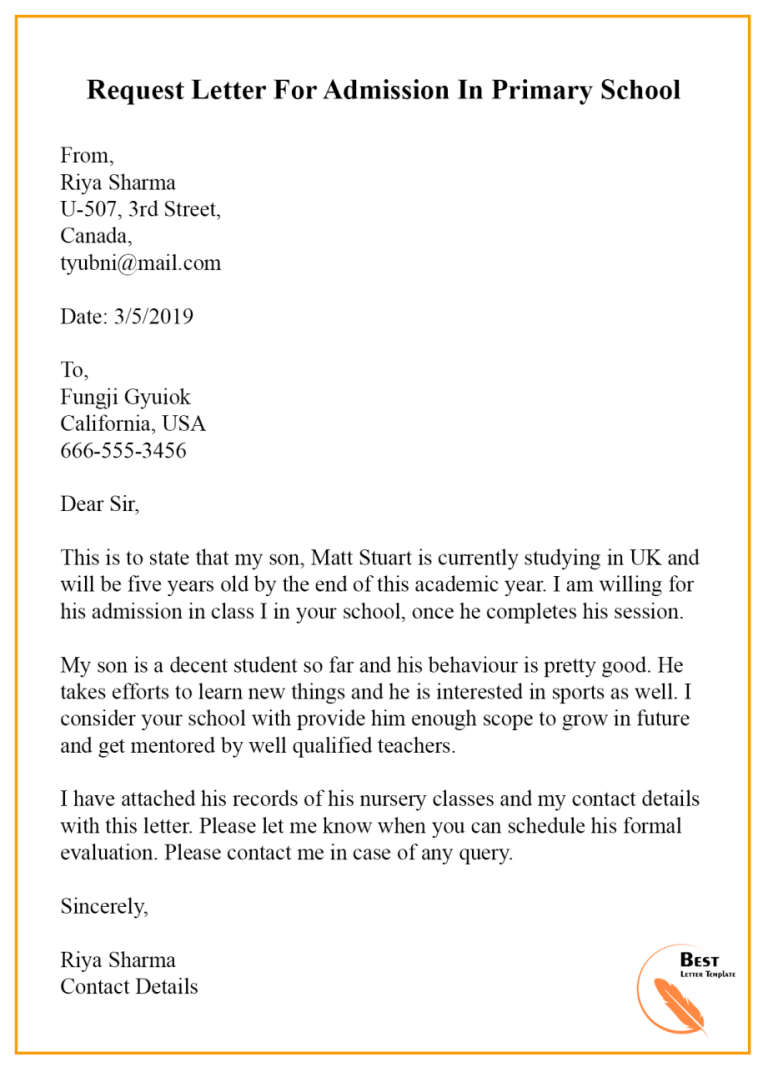 Admission Request Letter For College