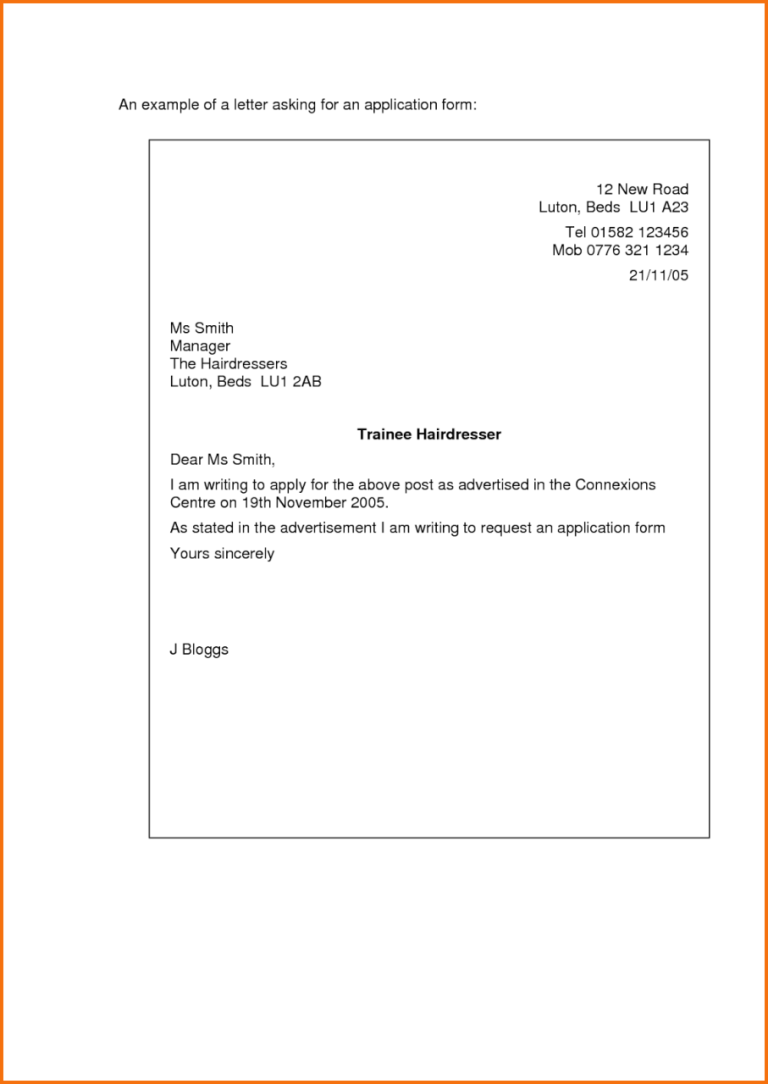 Application Form Format For Writing Application Letter