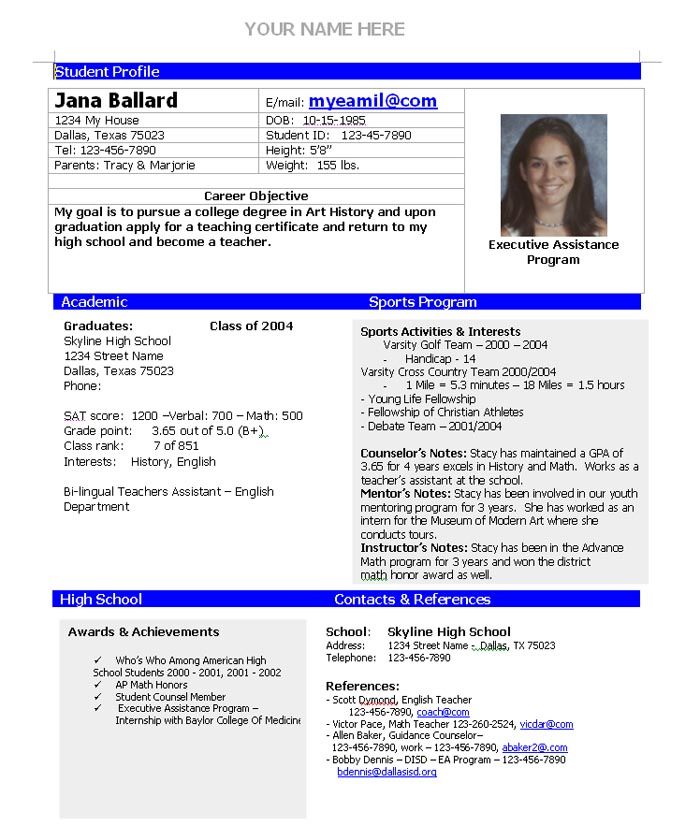 Resume Examples For College Students Athletes