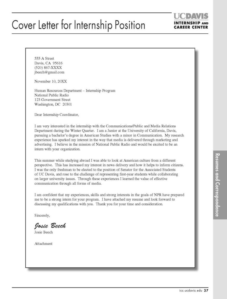 Public Relations Internship Cover Letter Examples