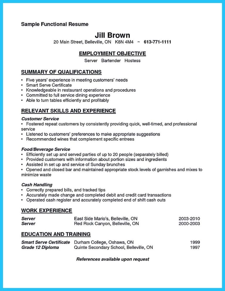 Cocktail Waitress Resume Objective Examples