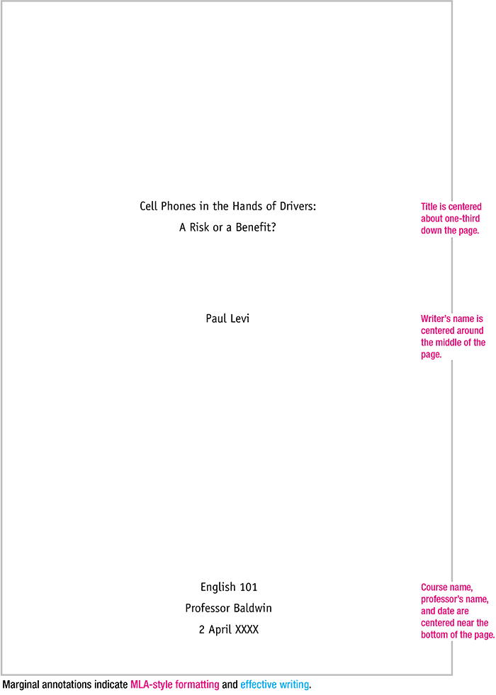 Mla Format Cover Page Template