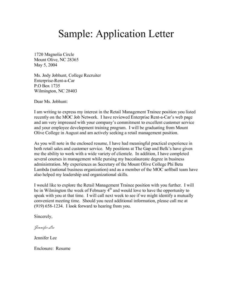 Business Letter Sample For Applying A Job