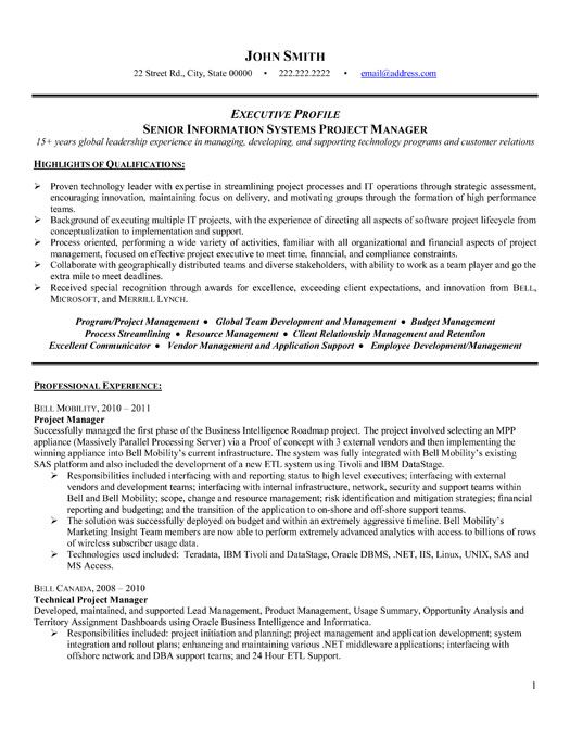 Technical Project Manager Resume Sample Download