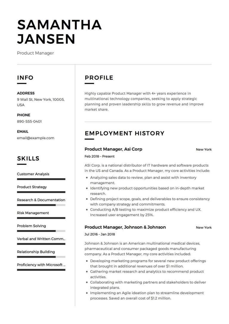 Formal Resume Format Example