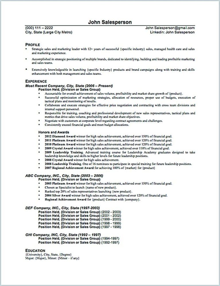 Salesperson Resume Examples