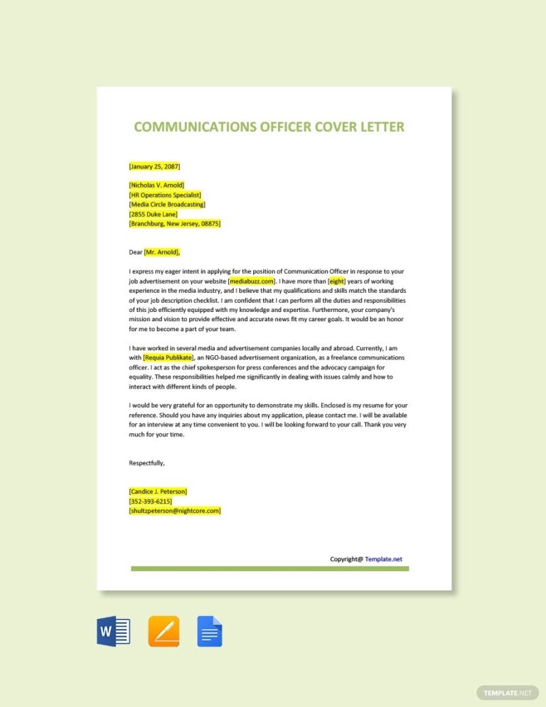 Public Relations Officer Application Letter Sample