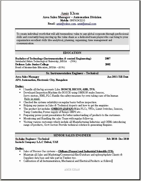 Sales Manager Resume Sample India