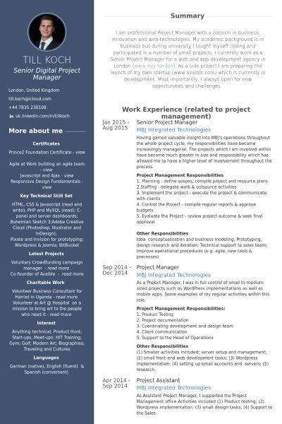 Project Manager Resume Samples 2019
