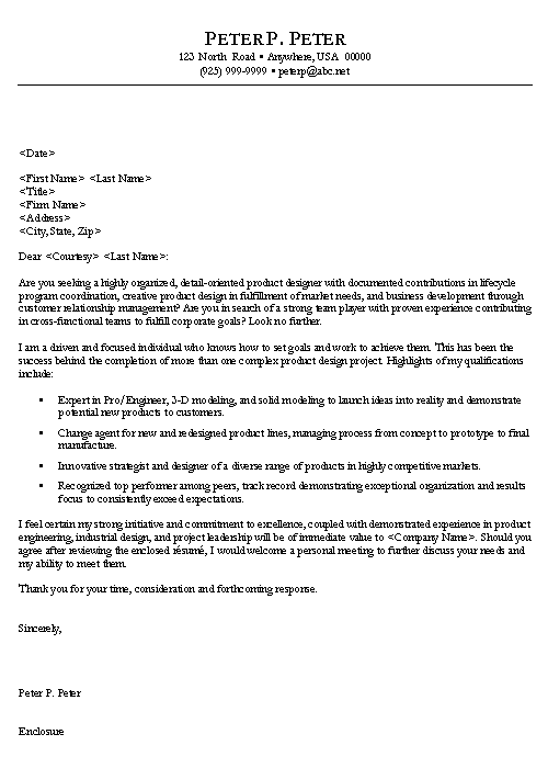 Design Engineer Cover Letter Examples