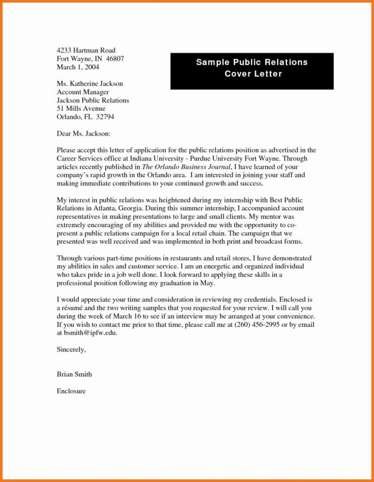 Public Relations Manager Cover Letter Example