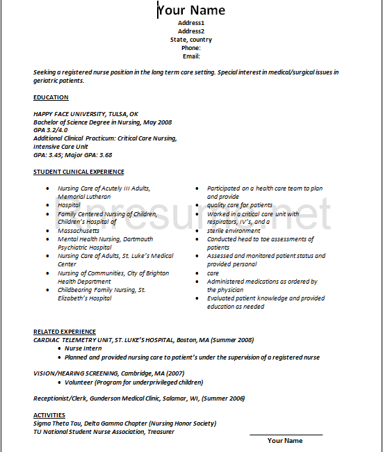 Professional Rn Resume Examples