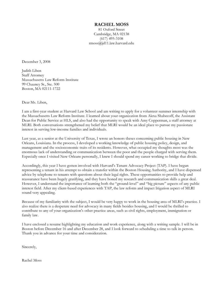 Harvard Law Cover Letter Examples
