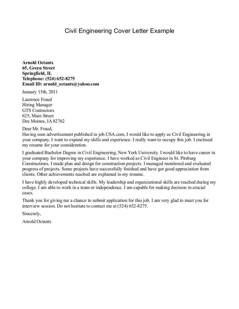 Engineering Placement Cover Letter Example