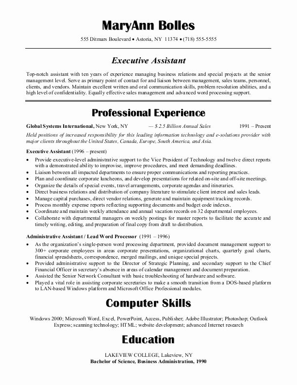 Executive Administrative Assistant Resume Summary