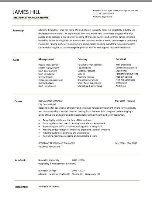 Restaurant Assistant Manager Cv Example