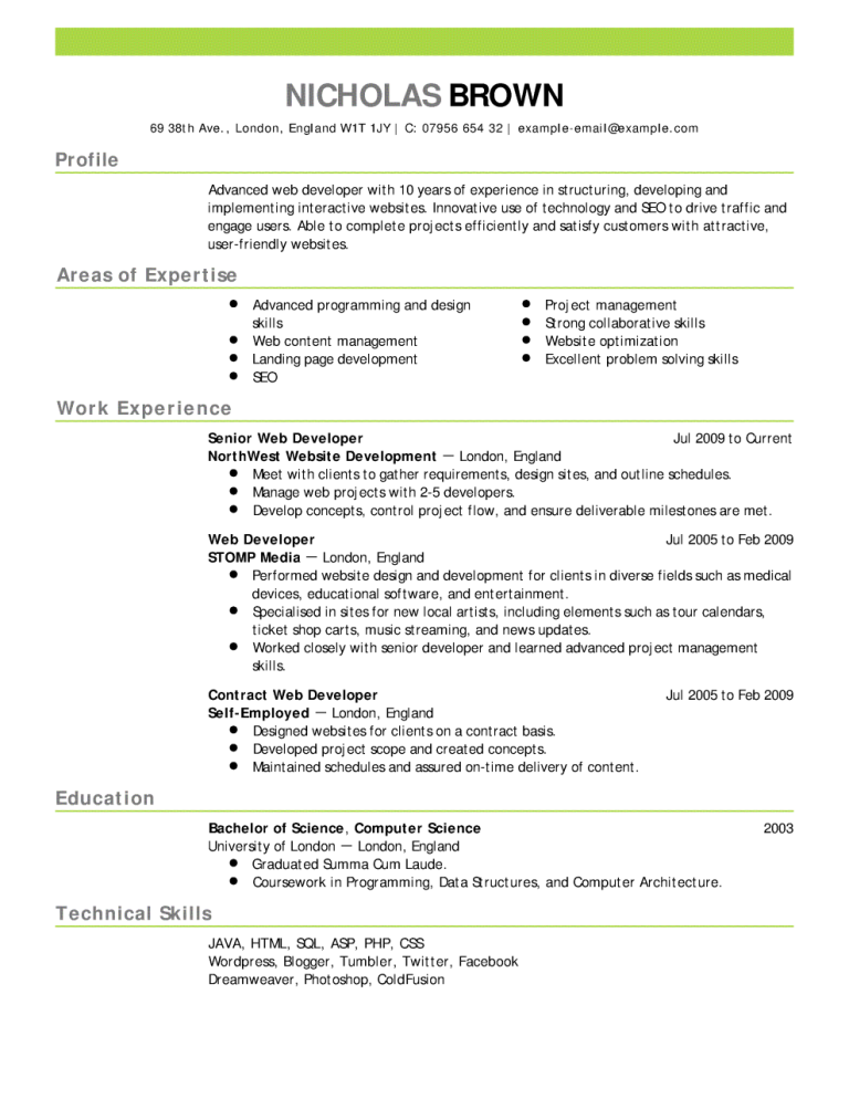 Content Writing Resume Sample For Freshers