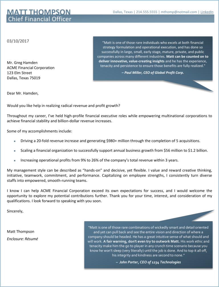 Chief Executive Officer Cover Letter Examples