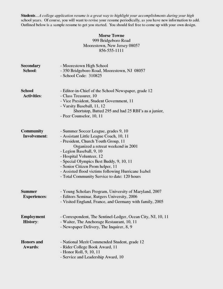 College Entrance Resume Examples