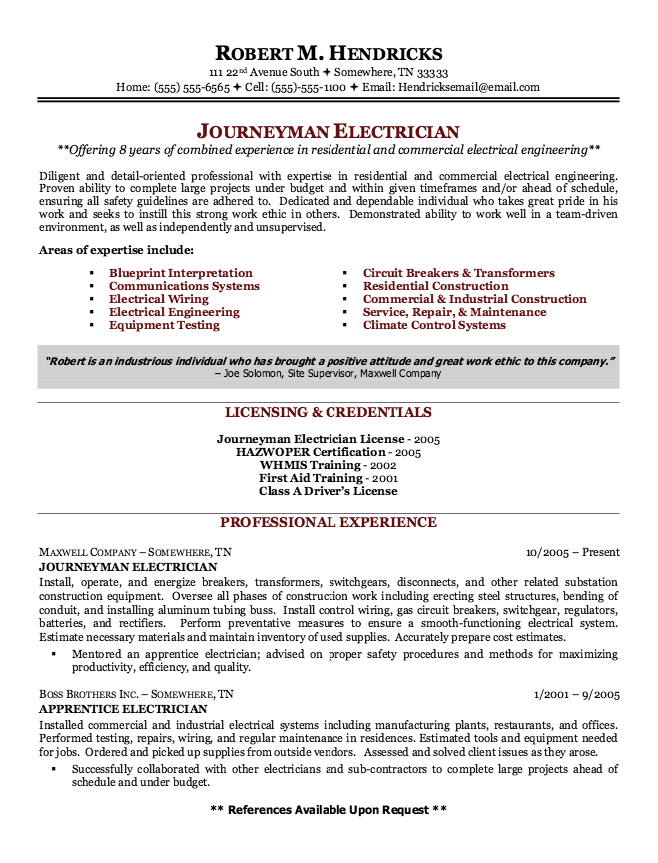 Electrician Cover Letter Format
