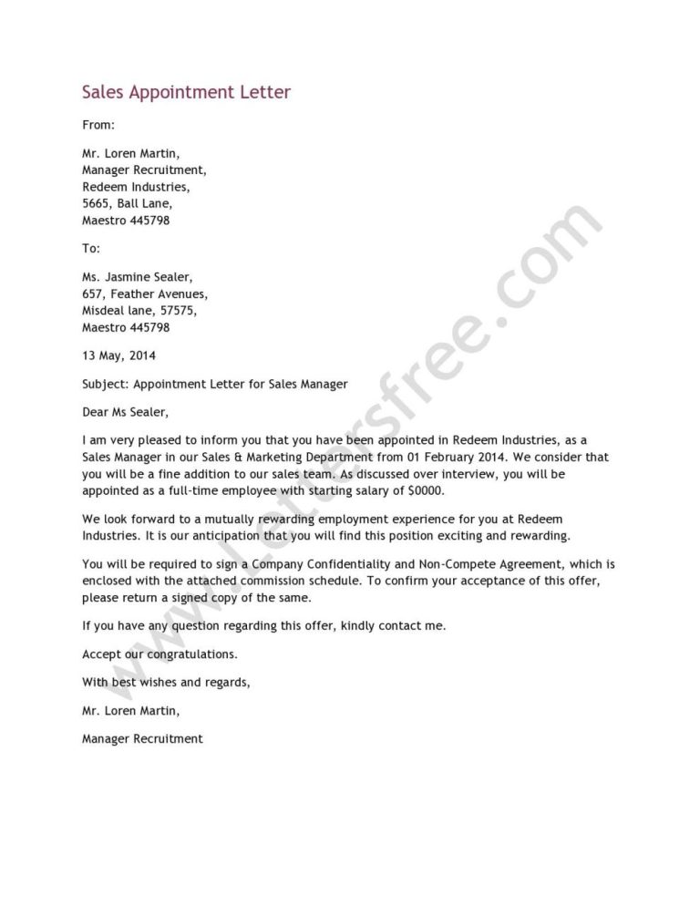 Apprenticeship Appointment Letter Format