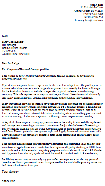 Bank Manager Cover Letter Template
