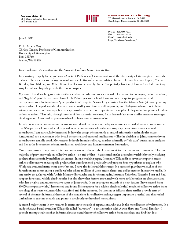 Faculty Cover Letter Sample