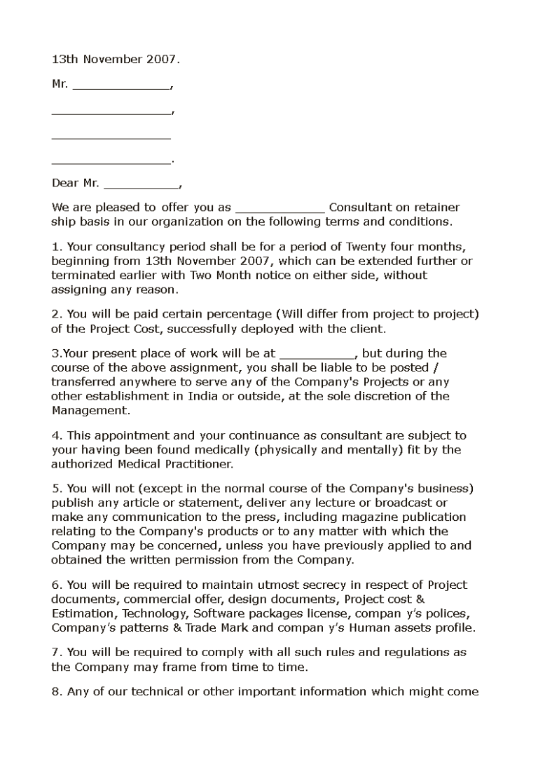 Consultant Offer Letter Format