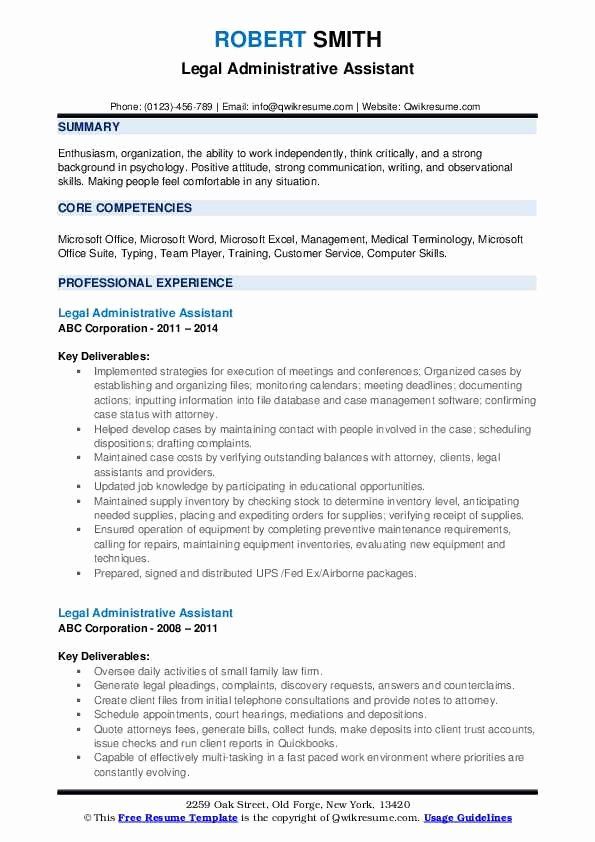Legal Administrative Assistant Resume Summary