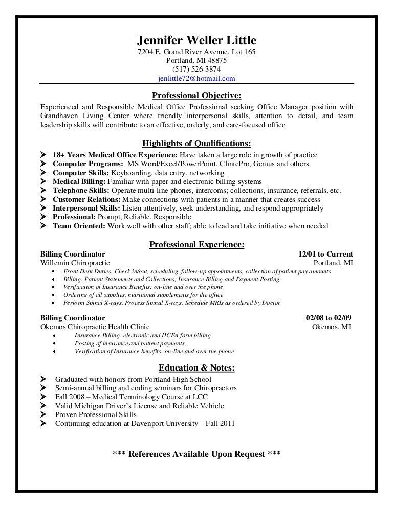 Clinic Office Manager Resume
