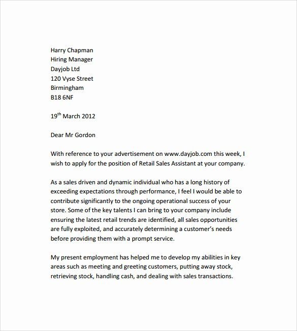 Cover Letter Examples For Retail Sales Jobs