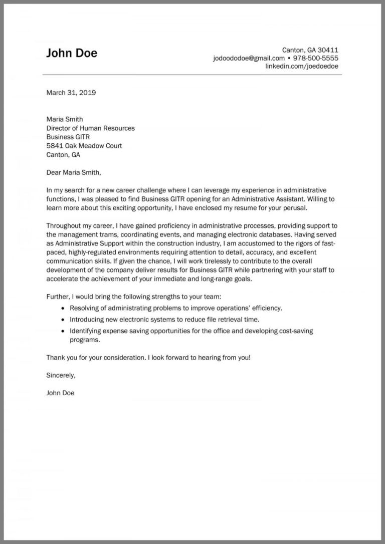 Executive Assistant Cover Letter Samples 2020