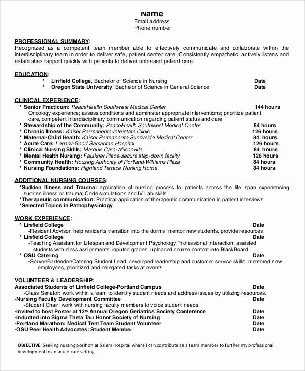 Nursing Student Resume Summary Examples