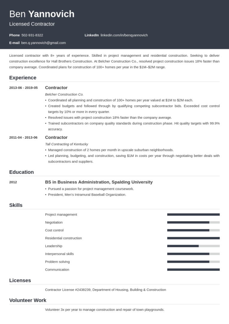Experience Resume Template Free Download