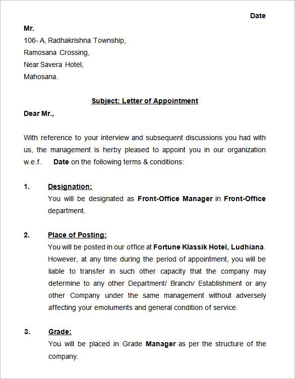 Consultant Appointment Letter Format Pdf