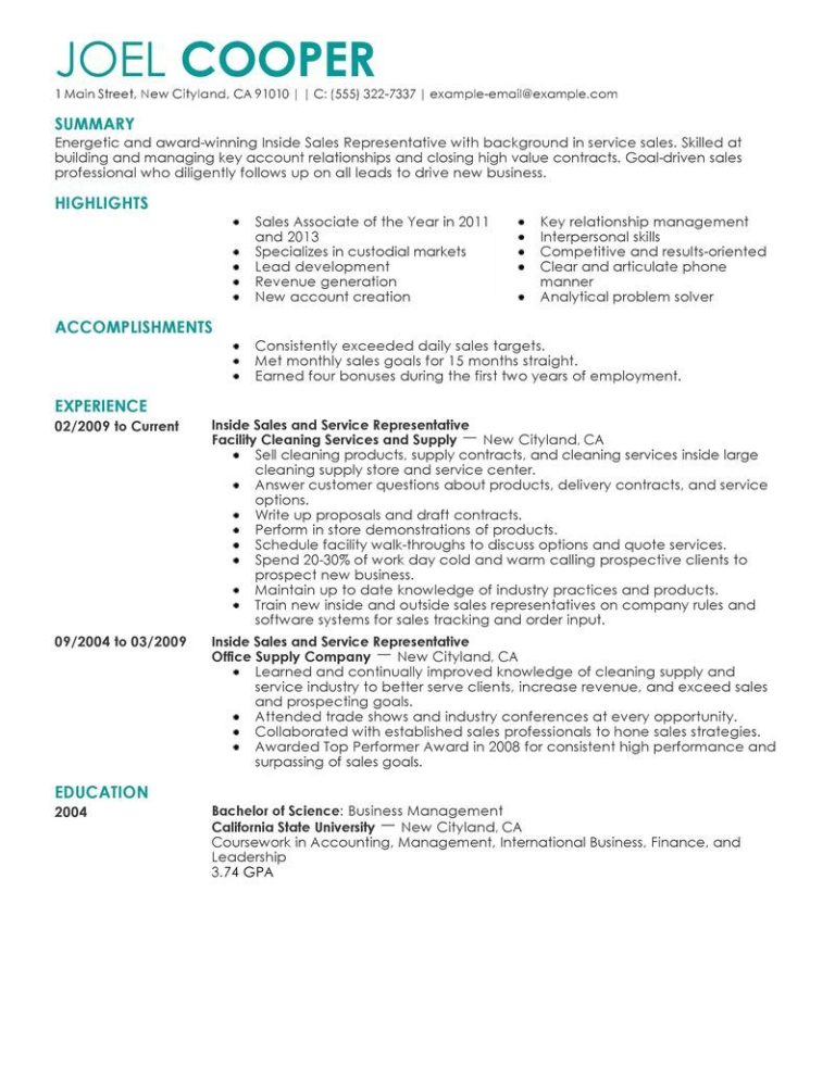 Inside Sales Cover Letter Examples