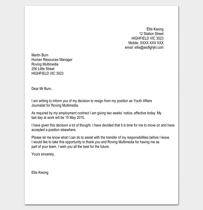 It Resignation Letter Sample