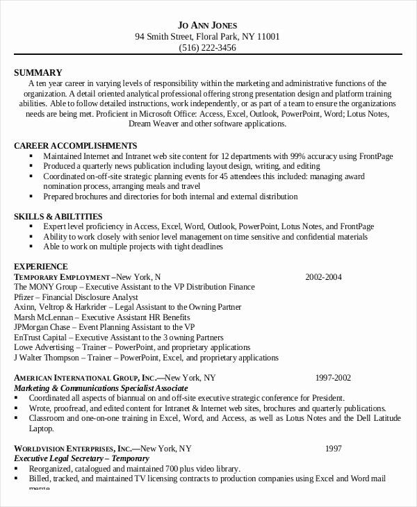 Legal Executive Assistant Resume