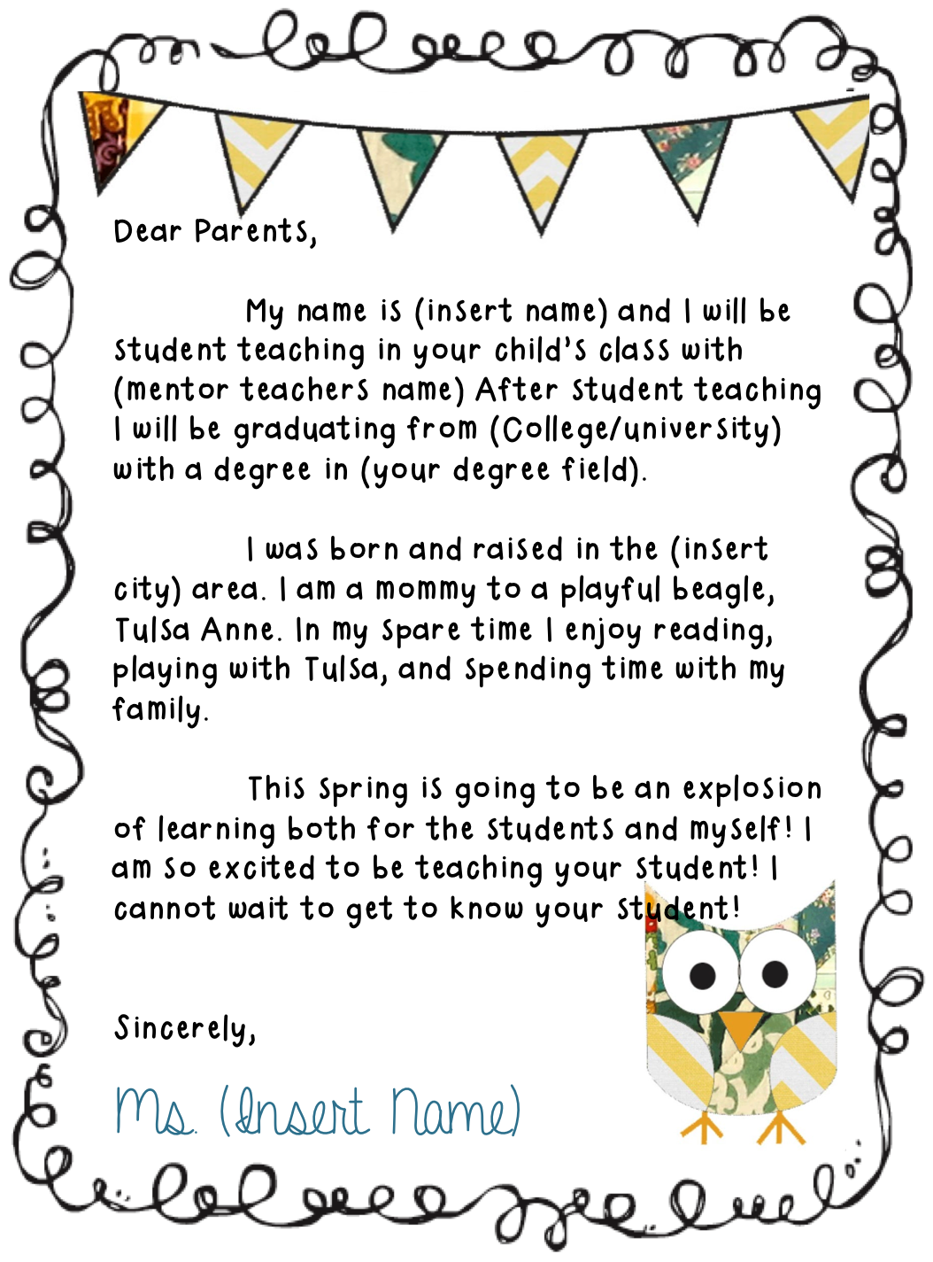 Free template for student teaching/teaching letter!! Go to