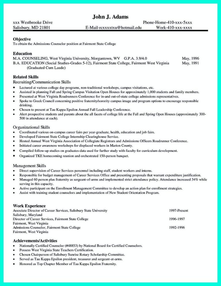 College Admission Resume Objective Examples