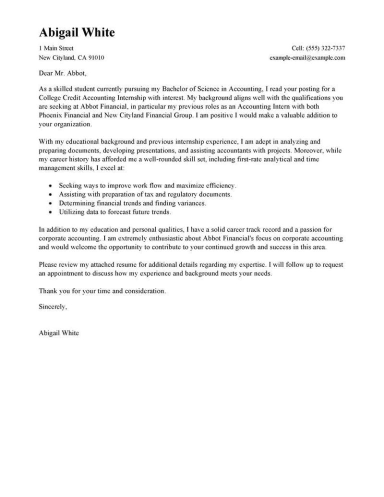 College Internship Cover Letter Template