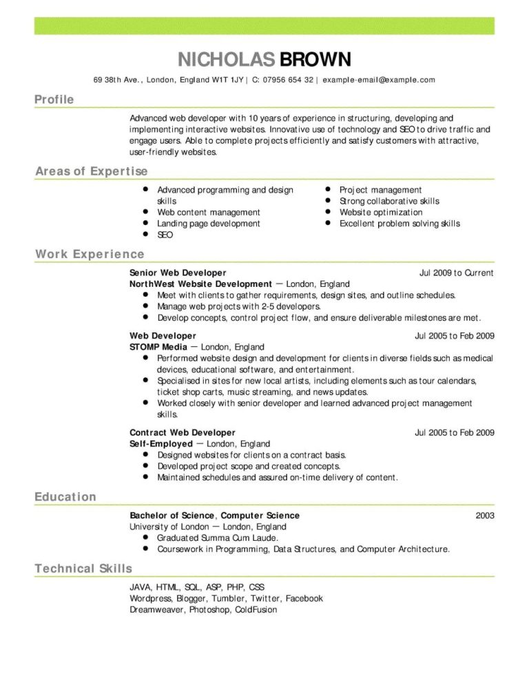 Content Writing Resume Example