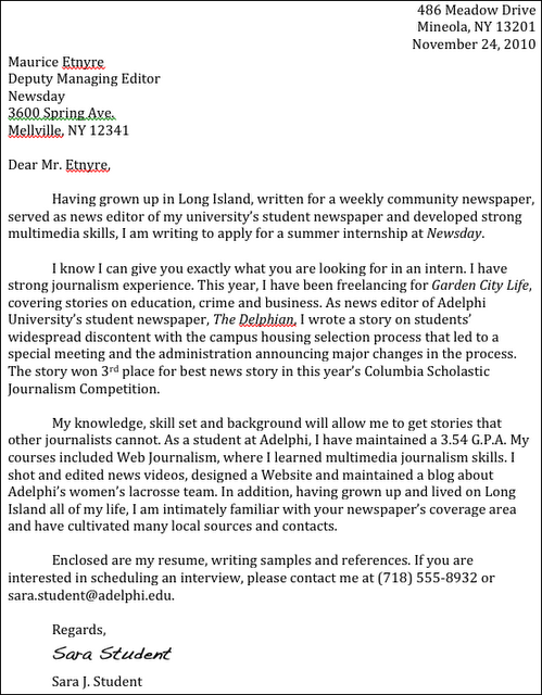 Fashion Journalist Cover Letter Example