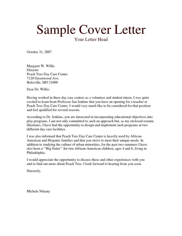 Cover Letter Sample For Teaching Job Application