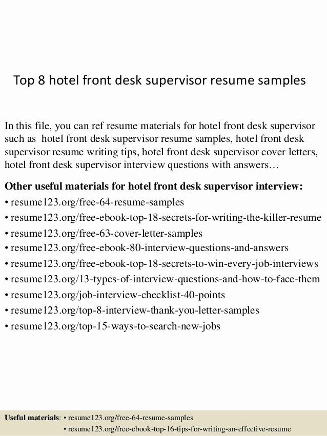 Front Office Supervisor Cover Letter Sample