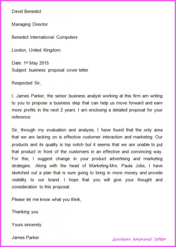 Business Cover Letter Sample Proposal